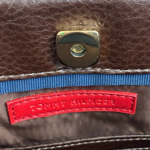 Tommy Hilfiger TH Signature Logo Brown Blue Handbag Purse Y2K - Picture 5 of 8
